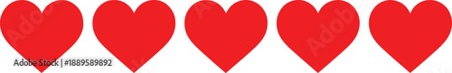 Five red heart on white background hearts