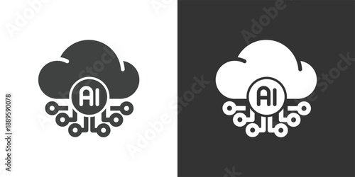 AI Cloud Computing icon. Solid glyph series icon