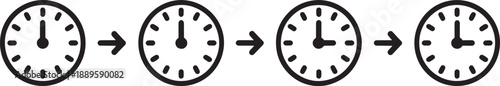 Four clock with hands moving time symbol black white background