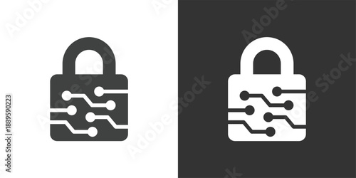Circuit-Based Cybersecurity icon. Solid glyph series icon