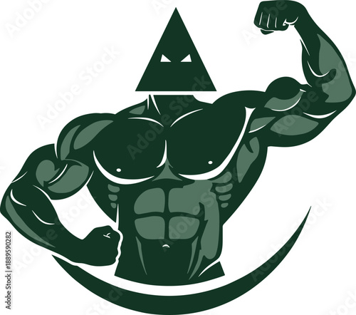 Muscular figure silhouette, flexing pose, abstract strength icon, fitness graphic, black vector, gym branding, cad drawing flat vector illustration