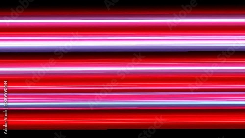 Abstract horizontal lines in shades of red, pink, blue, and white, on a black background