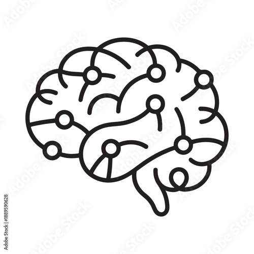 a black line drawing of a brain with neural connections