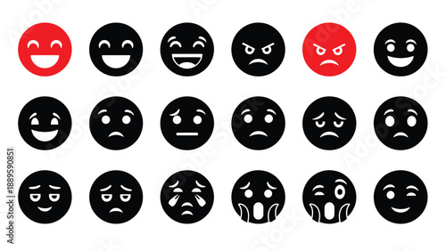 A collection of various emoticon faces on a white background