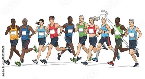 Diverse Group of Runners Competing in a Race.