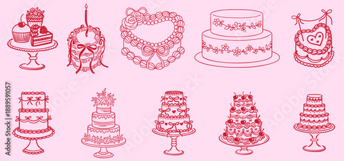 Pink Valentine Cake Collection with Decorative Celebration Desserts, Romantic Birthday and Wedding Cakes for February 14 Holiday Design