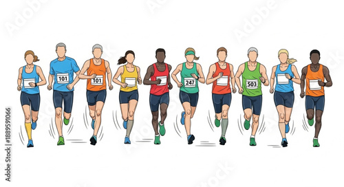 Diverse Group of Runners Competing in a Race.