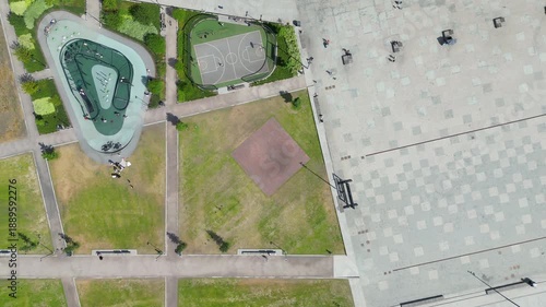 Aerial top view of a park in central district of Helsinki, Finland.