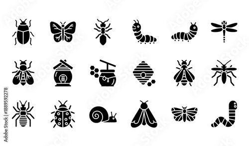 Filled insect icons vector set of 18 editable bug and honey symbols