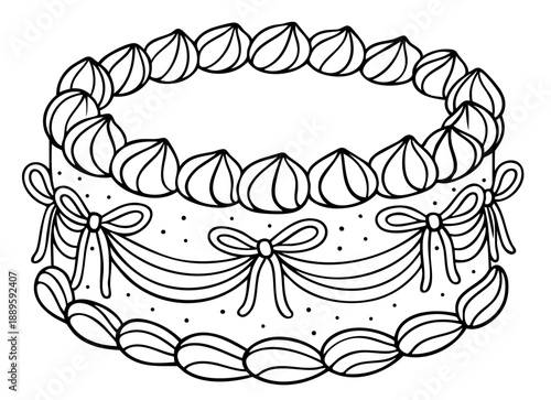 Round Cream Cake with Decorative Bows and Braided Frosting, Pistachio Sponge Cake with Vanilla Cream Filling