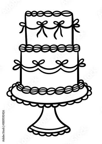 Three tier celebration cake with buttercream frosting, ribbon bows and raspberry filling, elegant decorative dessert for weddings and holidays