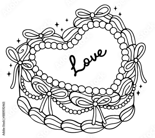 Valentine cake with love message, strawberry sponge and vanilla mousse, romantic dessert for February 14 celebration