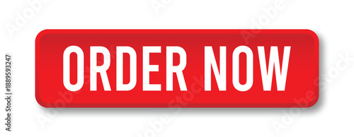 Order Now button with red 3D style for ecommerce checkout, online food delivery and UI vector