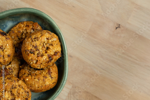 Plant-Based Oatmeal Snack Bites on Wood