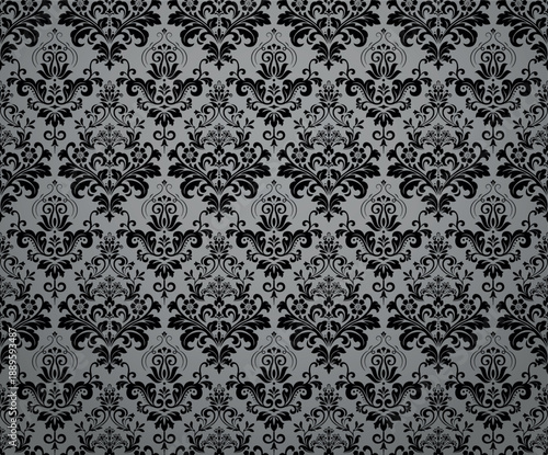Wallpaper in the style of Baroque. Gray and black floral ornament. Seamless vector background. Graphic pattern for fabric, wallpaper, packaging. Ornate Damask flower illustration