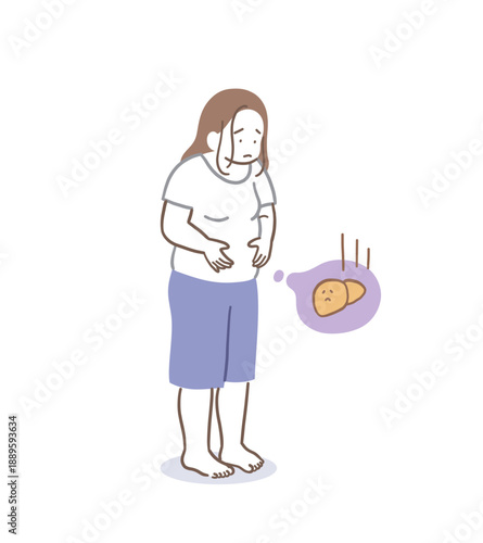 脂肪肝で悩む女性のイラスト素材