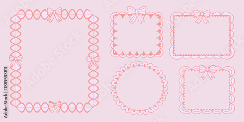 Delicate pink frames and borders adorned with bows and scalloped edges