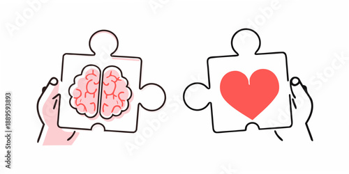 The connection between mind and heart illustrated with puzzle pieces