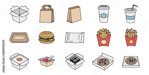 Fast food icons set isolated on black background