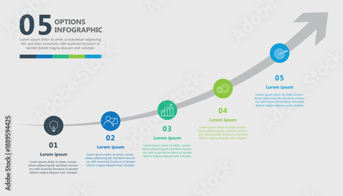 5 Options Business Growth Timeline Infographic with Upward Arrow