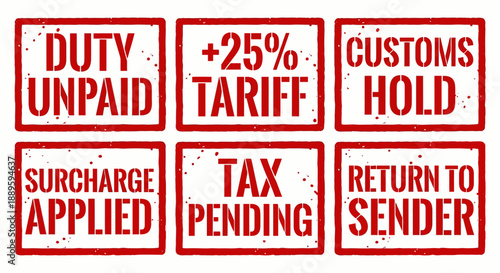 Red customs duty and international trade rubber stamps illustration