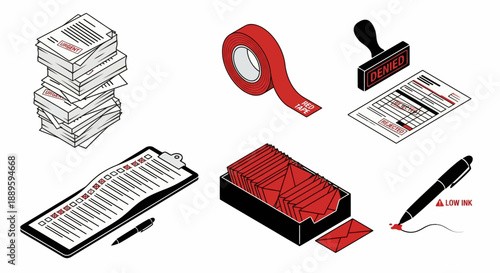 Red tape and office bureaucracy icons vector illustration