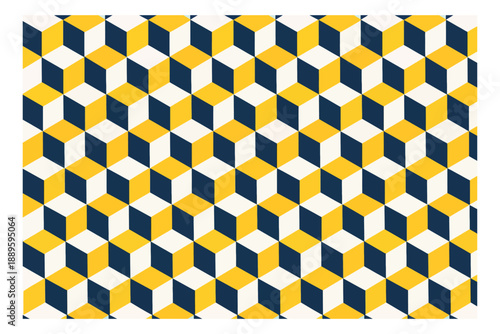Isometric illustration of a seamless pattern of cubes depicting a three dimensional optical illusion for modern graphic design