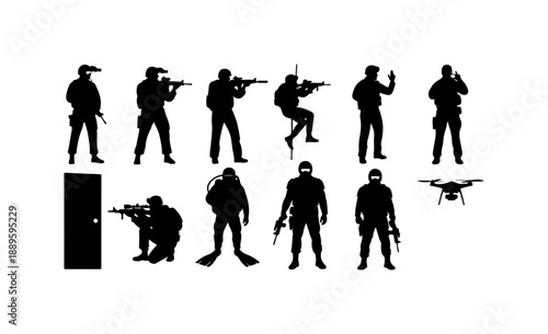 Military Soldiers in Action Silhouettes