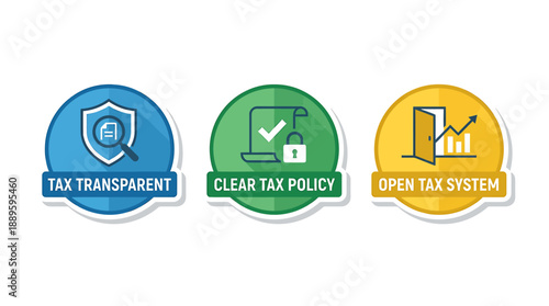 Modern Business Finance Vector Concept Transparent, Clear Policy, and Open Tax System Icons
