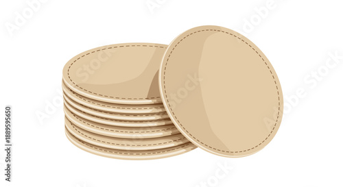 Stack of cotton face pads neatly arranged, isolated on a white background, showcasing their round shape and soft texture