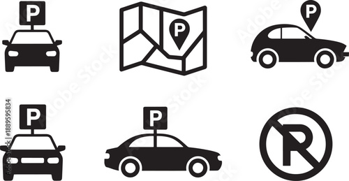 Parking and No Parking Signs with Cars and Map location