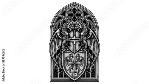 Gothic Dragon Shield Crest Emblem