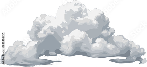 Fluffy gray cloud formation isolated on white background representing weather atmosphere sky climate and natural meteorological element flat vector illustration