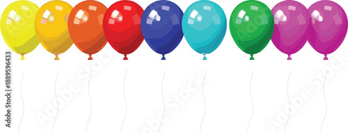 Colorful balloons set in rainbow colors floating with strings representing celebration party decoration birthday event and joyful festive flat vector illustration