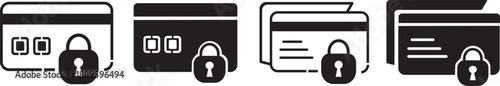 Block credit card icon set.Vector secure banking collection. Modern banking security and fraud protection symbols. Vector financial lock interface elements,
