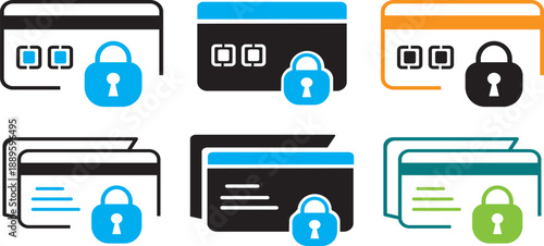 Trendy block credit card line icons. Sleek card security and privacy symbols.  Blocked credit card icon sign. Creative fraud prevention and safety symbols