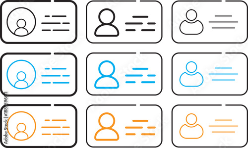ID card icon set. Creative verification and authentication symbols. High-quality identity document and badge icons