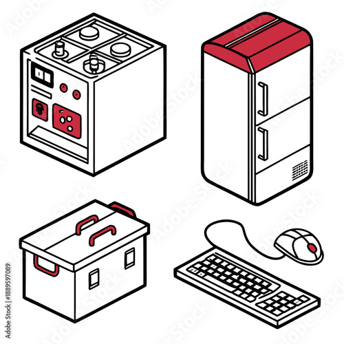Industrial Generator Icons Set - Modern Flat Design Energy Production