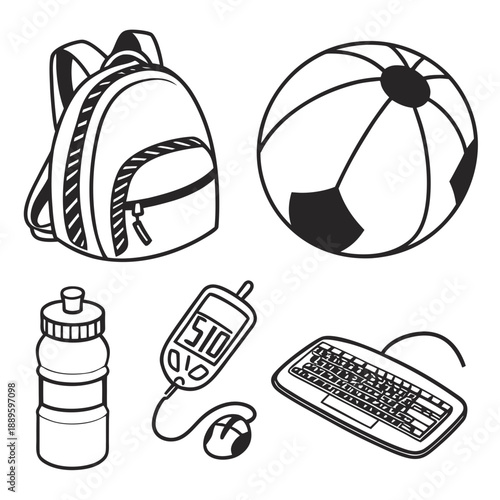 Sports Equipment Bag Icons - Flat Vector for Active Lifestyle & Fitness