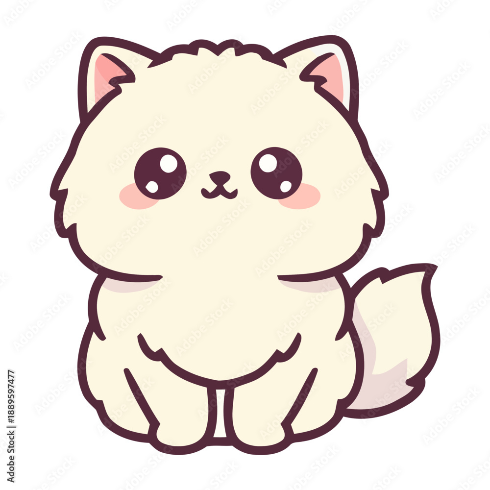 Fototapeta premium A cute cartoon illustration of a fluffy white cat with big eyes and a sweet expression