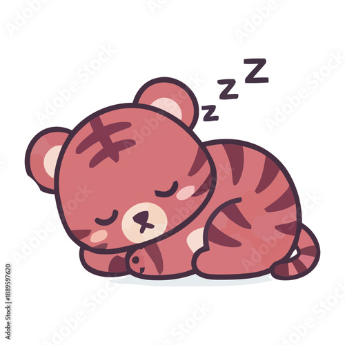 A cute cartoon pink tiger bear sleeping peacefully with a serene expression on its face