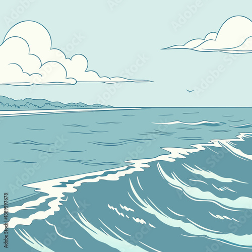 Calm Ocean Horizon with Gentle Waves: Serene Coastal View