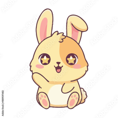 A cute cartoon rabbit with stars in its eyes and a happy expression on its face
