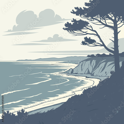 Calm Ocean Horizon with a Soothing Muted Blue Color Palette