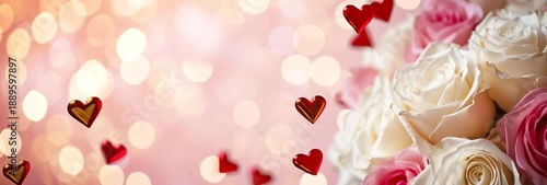 Beautiful rose bouquet surrounded by glowing hearts and warm light, perfect for Valentine’s Day videos, romantic stories, and wedding visuals.