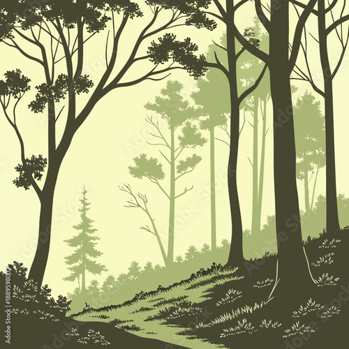 Forest Edge with Varied Tree Heights - Natural Vector Illustration