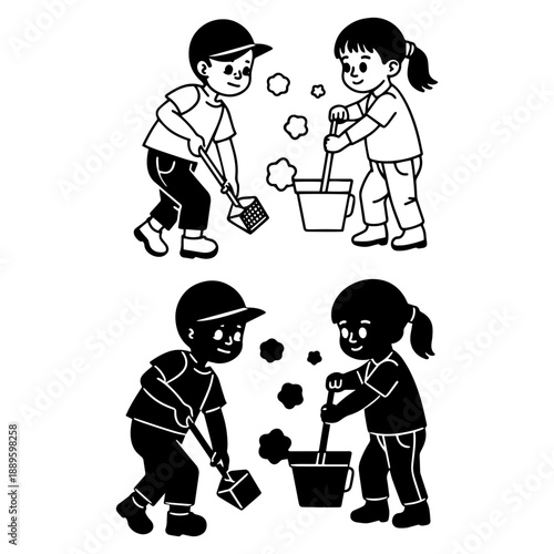 Underage Child Labor and Working Kids Silhouette Vector Collection