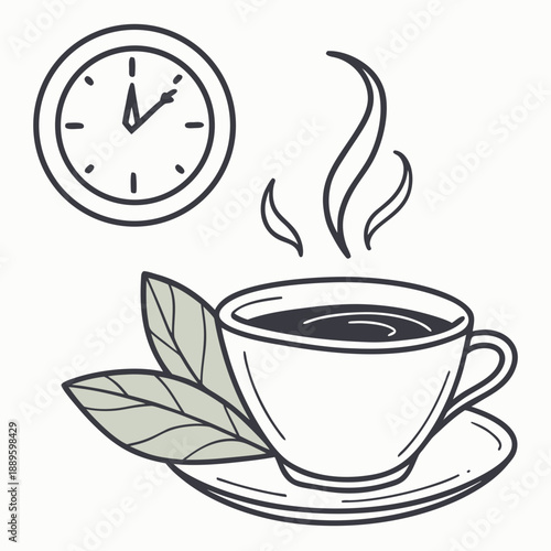 Office Break Icon: Tea Cup, Leaf, Refreshment, Wellness, Flat Vector Design