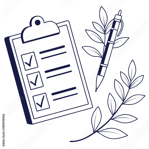 Office Task Board Icon: Checklist, Leaf, Eco Project Management, Minimal Vector