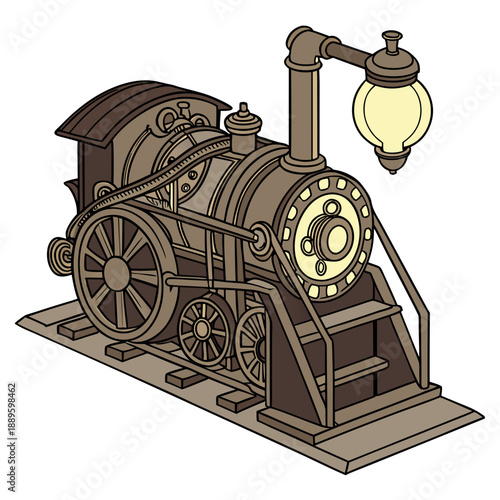 Steampunk Rocket Machine with Gears, Pipes, and Glowing Boiler